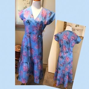 Neiman Marcus Blue Floral Wrap Maxi Dress